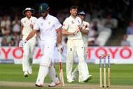 LONDON, ENGLAND - JULY 07: James Anderson of England celebrates taking the wicket of Theunis de Bruyn of South Africa on day two of the 1st Investec Test match between England and South Africa at Lord's Cricket Ground on July 7, 2017 in London, England. (Photo by Clive Rose/Getty Images)