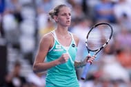 SYDNEY, AUSTRALIA - JANUARY 15: Karolina Pliskova of Czech Republic celebrates after winning a point in her semi final match against Angelque Kerber of German during day five of the Sydney International at Sydney Olympic Park Tennis Centre on January 15, 2015 in Sydney, Australia. (Photo by Brett Hemmings/Getty Images)