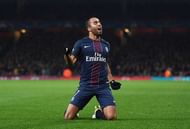 LONDON, ENGLAND - NOVEMBER 23: Lucas of PSG celebrates scoring his sides second goal during the UEFA Champions League Group A match between Arsenal FC and Paris Saint-Germain at the Emirates Stadium on November 23, 2016 in London, England. (Photo by Shaun Botterill/Getty Images)