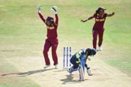 DERBY, ENGLAND - JULY 09: Merissa Aguilleira of West Indies appeals after stumping Prasadani Weerakkody of Sri Lanka during the ICC Women's World Cup 2017 match between West Indies and Sri Lanka at The 3aaa County Ground on July 5, 2017 in Derby, England. (Photo by Nathan Stirk/Getty Images)