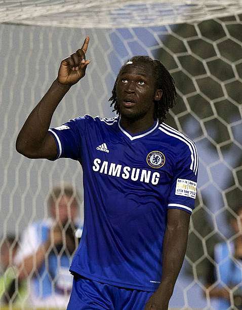BANGKOK, THAILAND - JULY 17:  Romelu Lukaku of Chelsea celebrates after scoring from the penalty spot during the international friendly match between Chelsea FC and the Singha Thailand All-Star XI at the Rajamangala Stadium in Bangkok, Thailand on July 17, 2013 in Bangkok, Thailand.  (Photo by Stanley Chou/Getty Images)