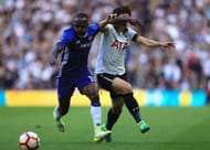 LONDON, ENGLAND - APRIL 22: Victor Moses of Chelsea and Heung-Min Son of Tottenham Hotspur clash during The Emirates FA Cup Semi-Final between Chelsea and Tottenham Hotspur at Wembley Stadium on April 22, 2017 in London, England. (Photo by Richard Heathcote/Getty Images)