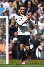 LONDON, ENGLAND - APRIL 15: Vincent Janssen of Tottenham Hotspur celebrates scoring his sides fourth goal during the Premier League match between Tottenham Hotspur and AFC Bournemouth at White Hart Lane on April 15, 2017 in London, England. (Photo by Shaun Botterill/Getty Images)