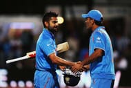 HAMILTON, NEW ZEALAND - MARCH 10: Virat Kohli of India is congratulated by MS Dhoni of India after winning the 2015 ICC Cricket World Cup match between Ireland and India at Seddon Park on March 10, 2015 in Hamilton, New Zealand. (Photo by Hannah Peters/Getty Images)
