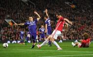 MANCHESTER, ENGLAND - APRIL 20: Zlatan Ibrahimovic of Manchester United misses a chance during the UEFA Europa League quarter final second leg match between Manchester United and RSC Anderlecht at Old Trafford on April 20, 2017 in Manchester, United Kingdom. (Photo by Laurence Griffiths/Getty Images)