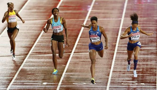 Francis takes shock 400m gold as Miller-Uibo stumbles