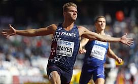 Perfectionist Mayer leads at halfway in decathlon
