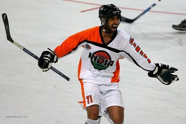 Youngster Paven Basi of Vancouver Khalsa in pure elation after scoring the eventual game winning goal against the USA in the World semi-finals.