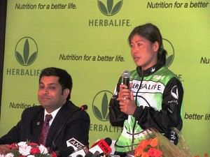 World Boxing Champion Mary Kom addressing the media at Herbalife news conference